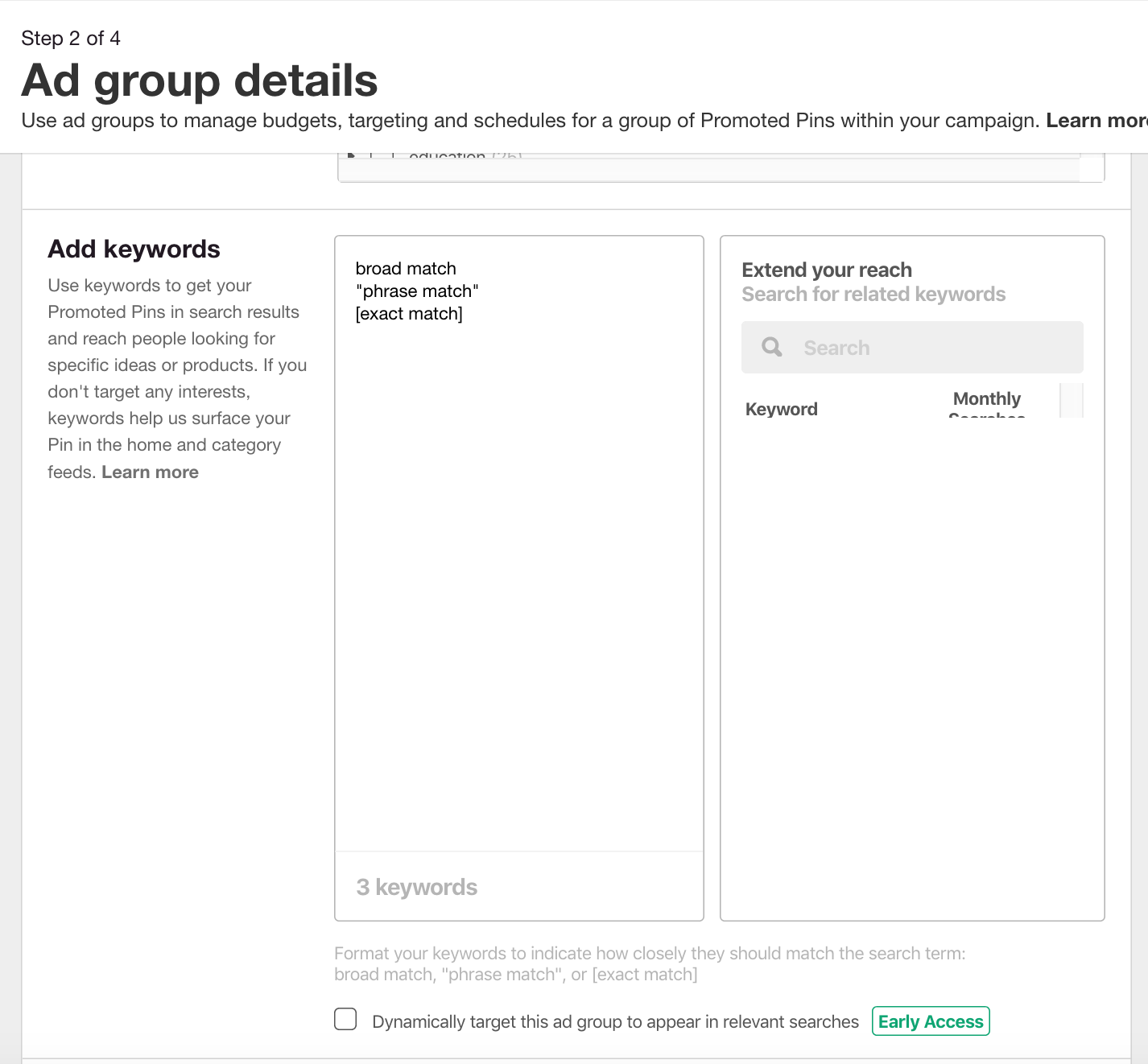 set up keyword match types